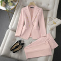 Women's Korean Fashion Two-Piece Set Long Sleeve Blazer And Wide Leg