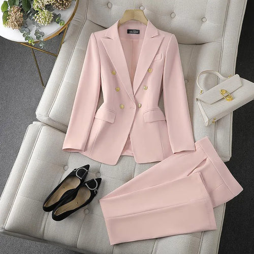 Women's Korean Fashion Two-Piece Set Long Sleeve Blazer And Wide Leg