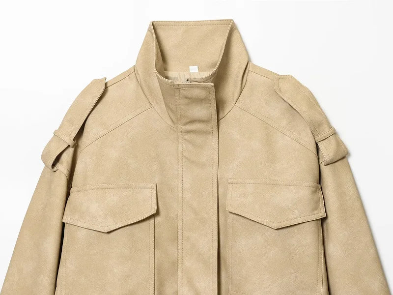 MUJER Suede Bomber Jacket Woman Oversized Demi-season Jackets for Women Outerwears Winter Overcoat Female Zip Women's Jackets