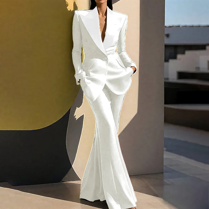 Wedding Guset Suits for Women Elegant Double-breasted Wide Peaked Lapel 2Pieces(Jacket+Pants) Bride Mother Groom Blazer Set
