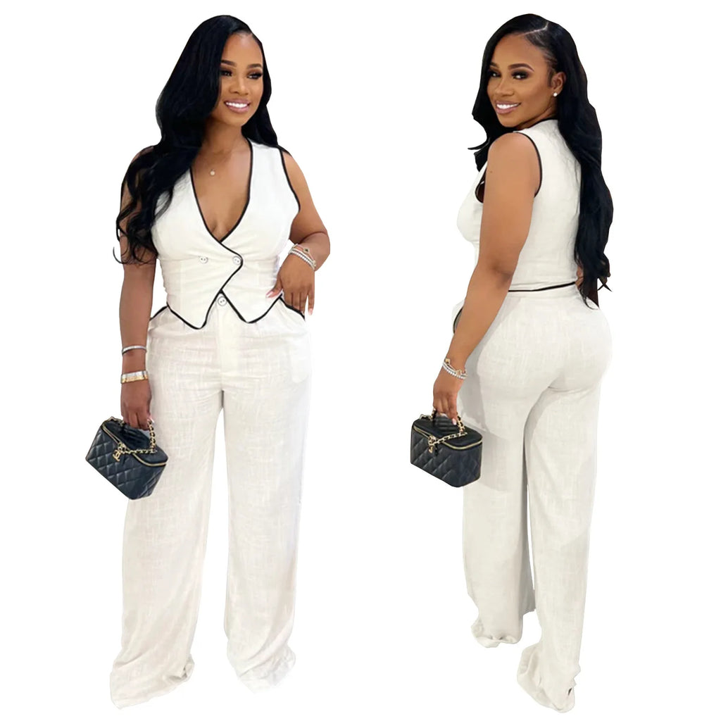 2 Piece Women Sets 2025 Summer Autumn New Arrival Matching Sets Black Color Two Pieces Sets Top Pants Suits Outfits Clothing