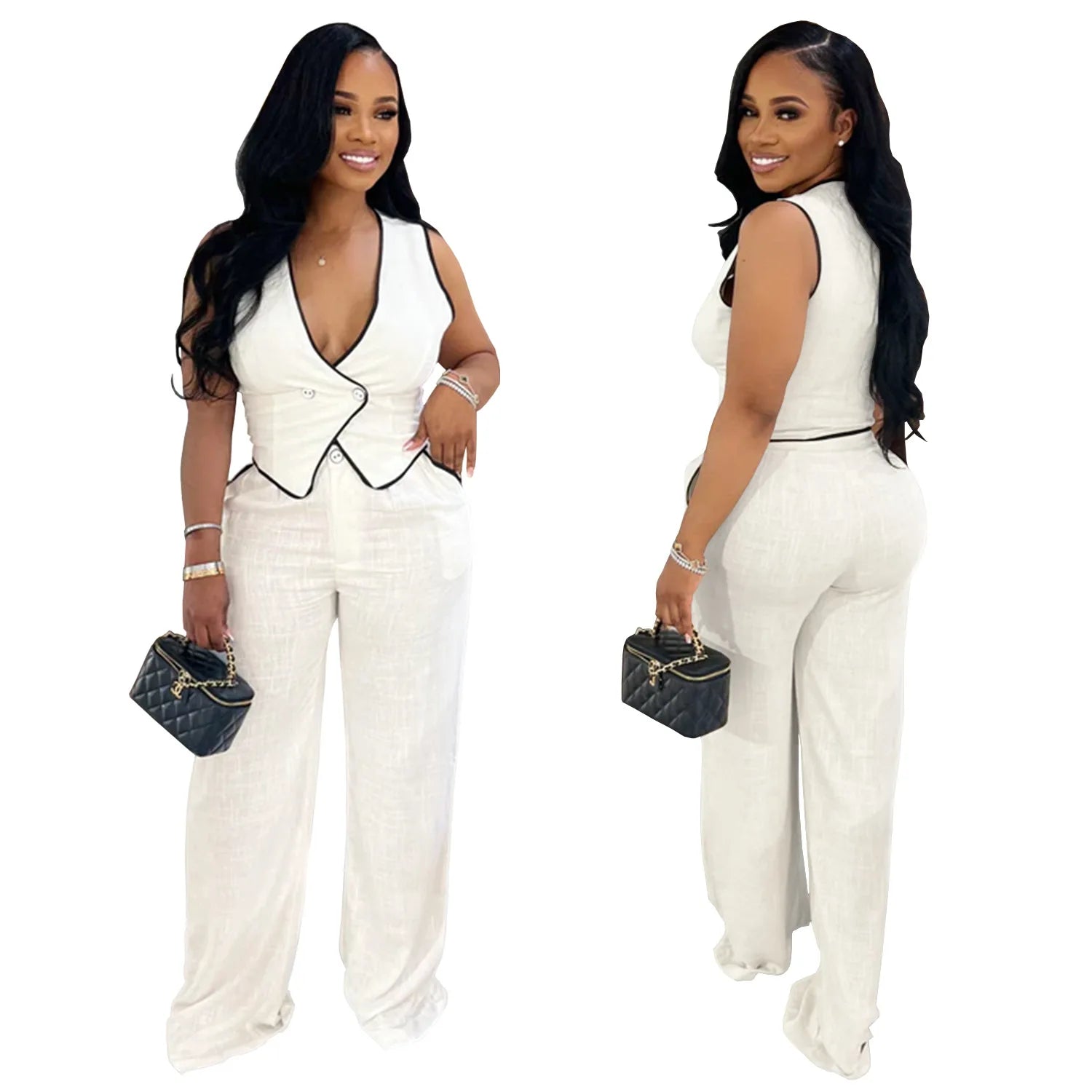2 Piece Women Sets 2025 Summer Autumn New Arrival Matching Sets Black Color Two Pieces Sets Top Pants Suits Outfits Clothing