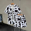 Men's Casual 2-Piece Shirt and Shorts Set, Plus Size Letter Print