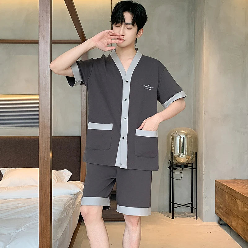 Men's Japanese Kimono Casual Fashion Solid Color Cardigan Loose Summer