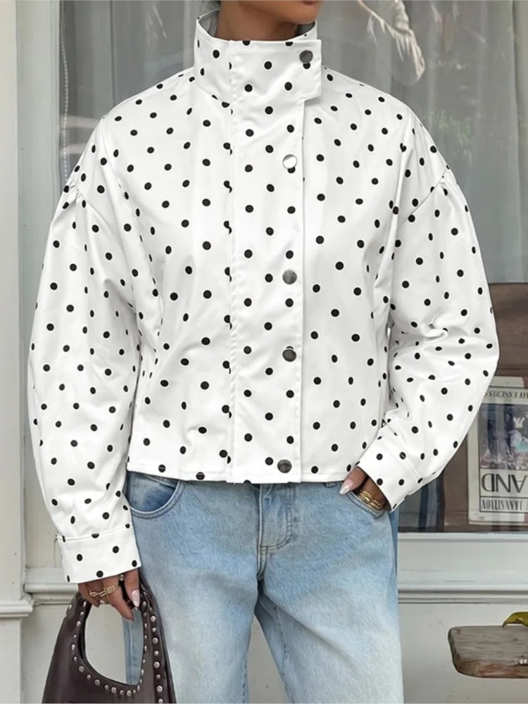 Polka Dot Jacket Casual Loose Lapel Long Sleeve Jacket 2026 Autumn New American Fashion Versatile Women's Jacket