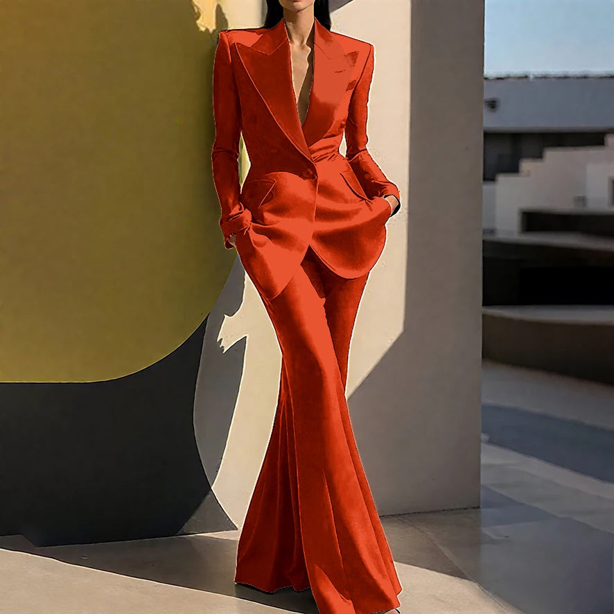 Wedding Guset Suits for Women Elegant Double-breasted Wide Peaked Lapel 2Pieces(Jacket+Pants) Bride Mother Groom Blazer Set