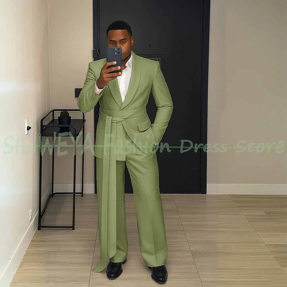 Pink Men's Suit Chic Outfits 2 Pieces Jacket Pants Boutique Male Blazer Set Banquet Custom Luxury Tuxedo
