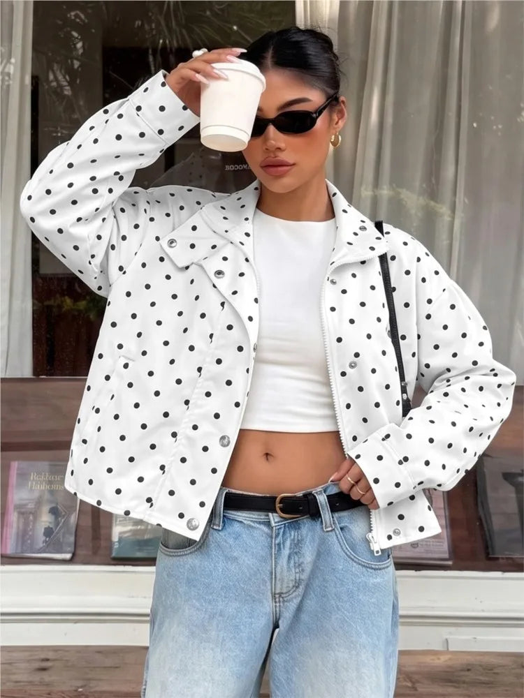 Polka Dot Jacket Casual Loose Lapel Long Sleeve Jacket 2026 Autumn New American Fashion Versatile Women's Jacket