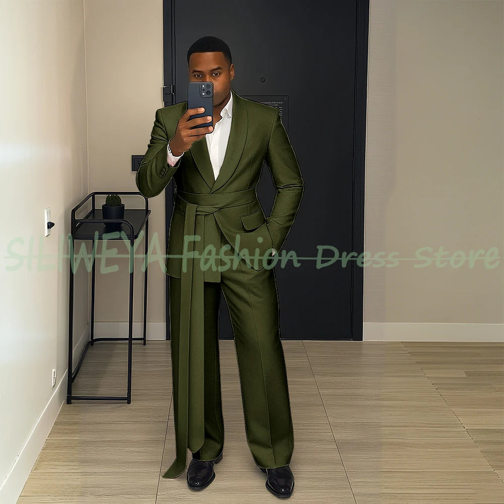 Pink Men's Suit Chic Outfits 2 Pieces Jacket Pants Boutique Male Blazer Set Banquet Custom Luxury Tuxedo