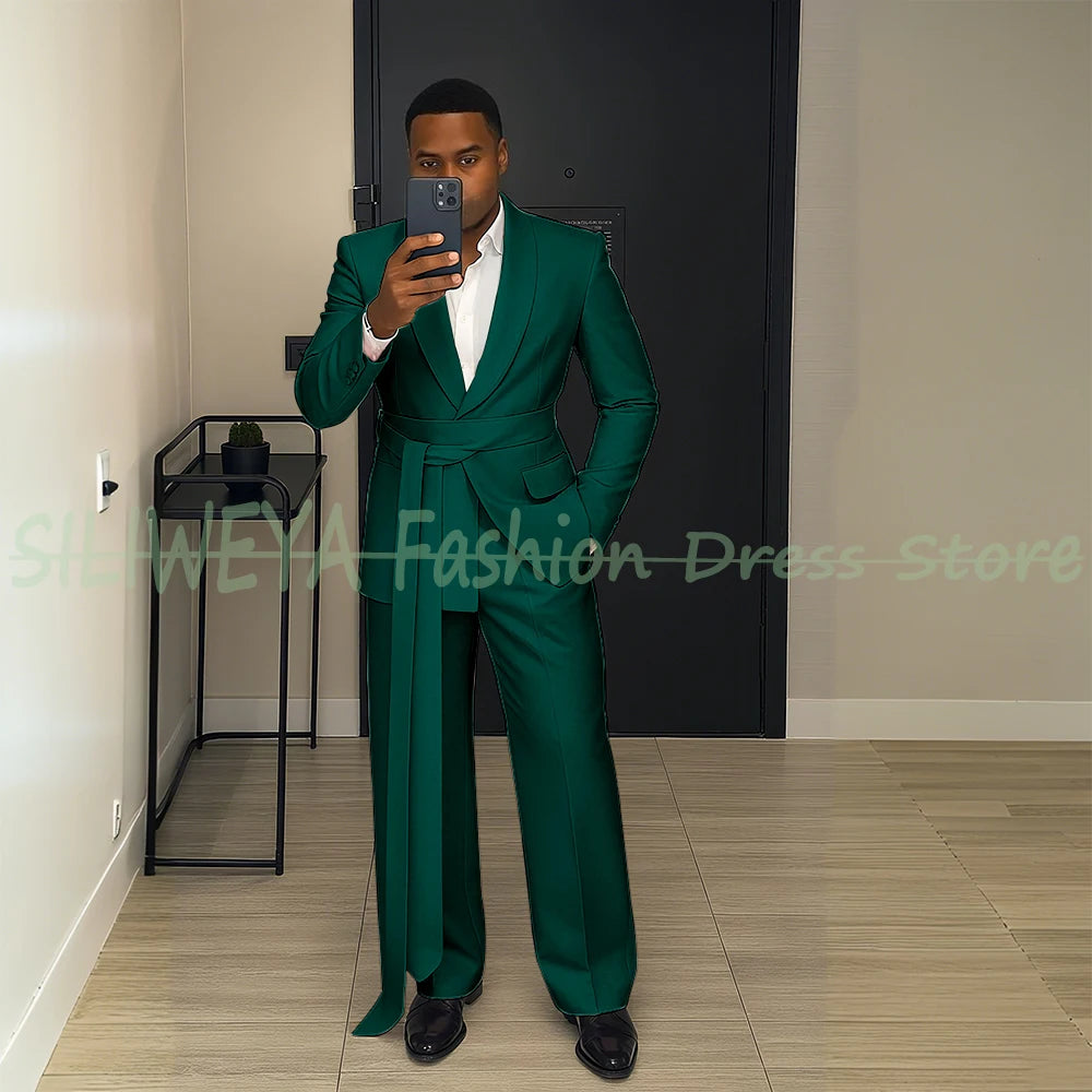 Pink Men's Suit Chic Outfits 2 Pieces Jacket Pants Boutique Male Blazer Set Banquet Custom Luxury Tuxedo