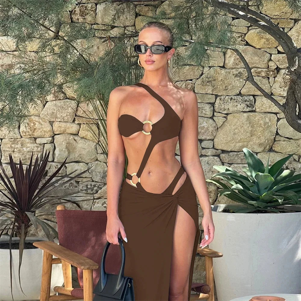 Alana High Cut one piece Bodysuit swimsuit Beach Wear with cover up