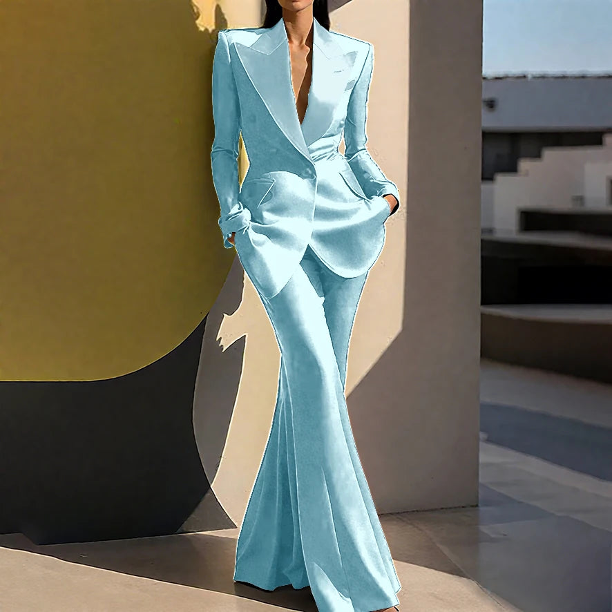 Wedding Guset Suits for Women Elegant Double-breasted Wide Peaked Lapel 2Pieces(Jacket+Pants) Bride Mother Groom Blazer Set