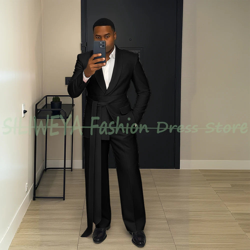 Pink Men's Suit Chic Outfits 2 Pieces Jacket Pants Boutique Male Blazer Set Banquet Custom Luxury Tuxedo