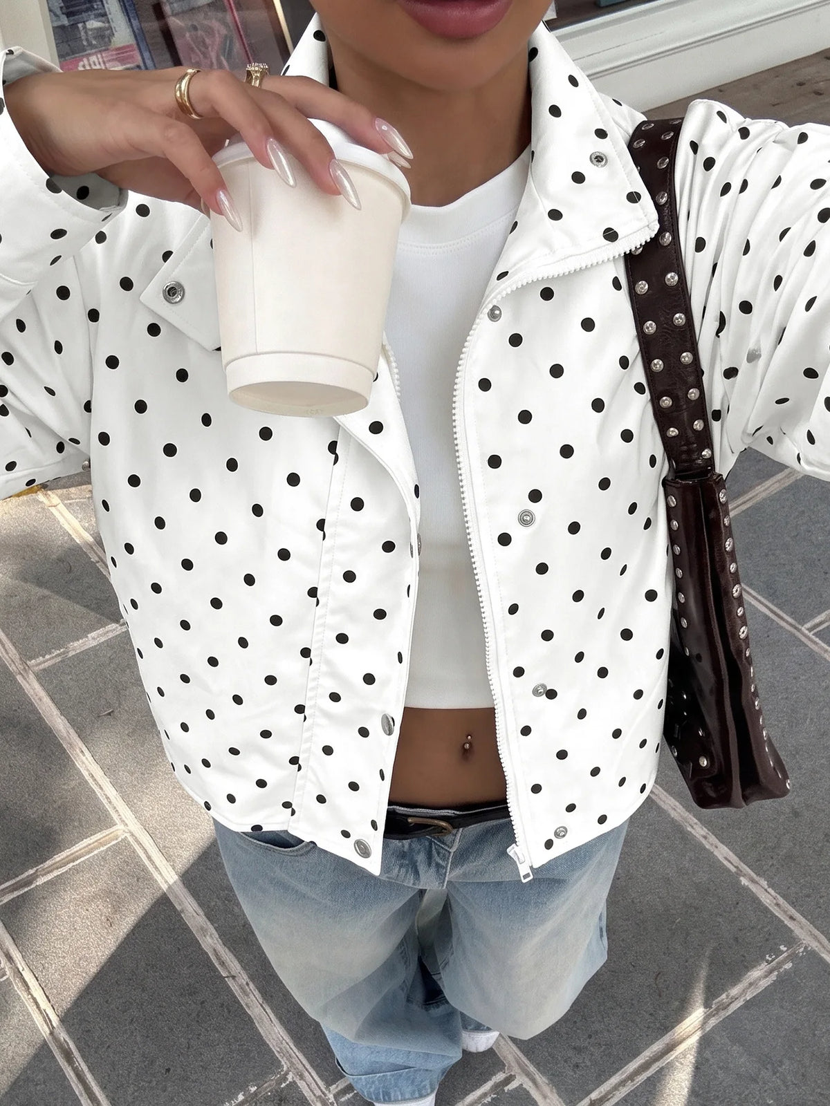 Polka Dot Jacket Casual Loose Lapel Long Sleeve Jacket 2026 Autumn New American Fashion Versatile Women's Jacket