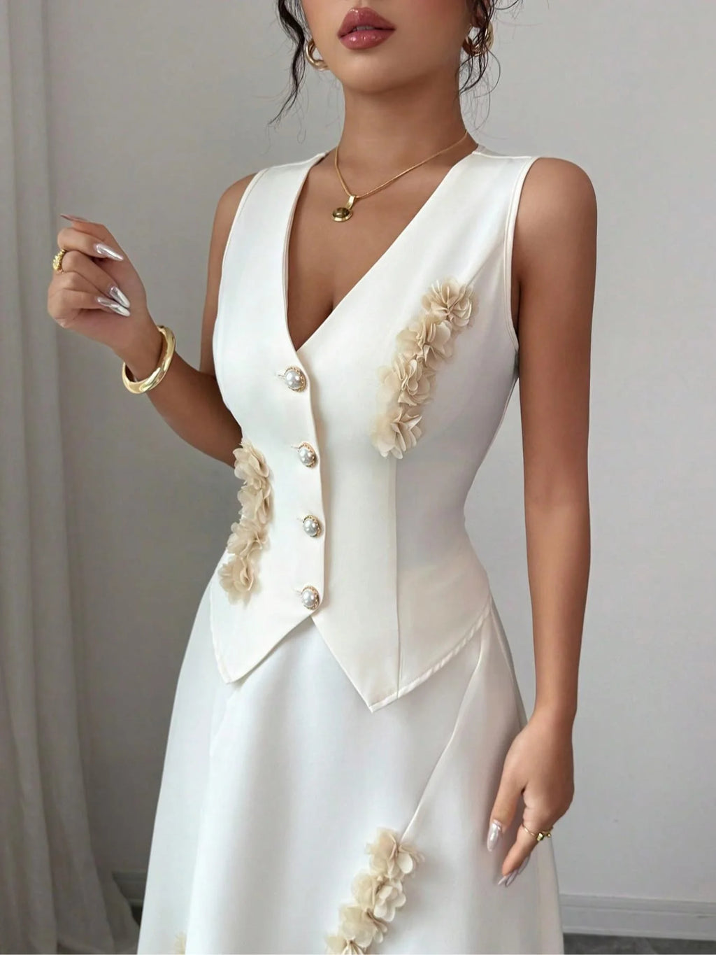 Women's Sleeveless Bodycon Dress Two-Piece Set, Elegant High Waist