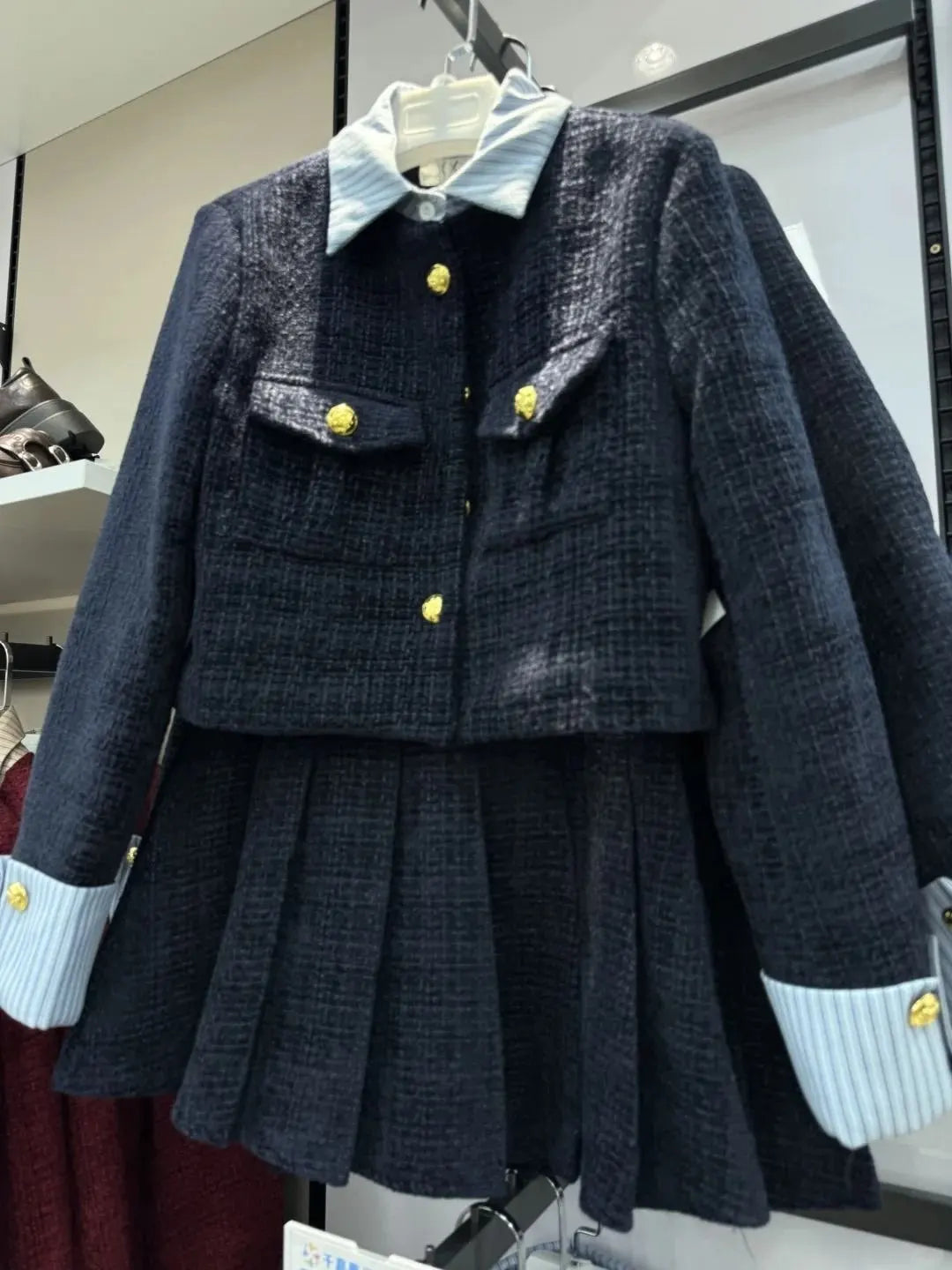 Korean High-End Small Fragrance Style Woolen Skirt Set Women's Autumn Winter Thicken Pleated Short Skirt Two-Piece Set