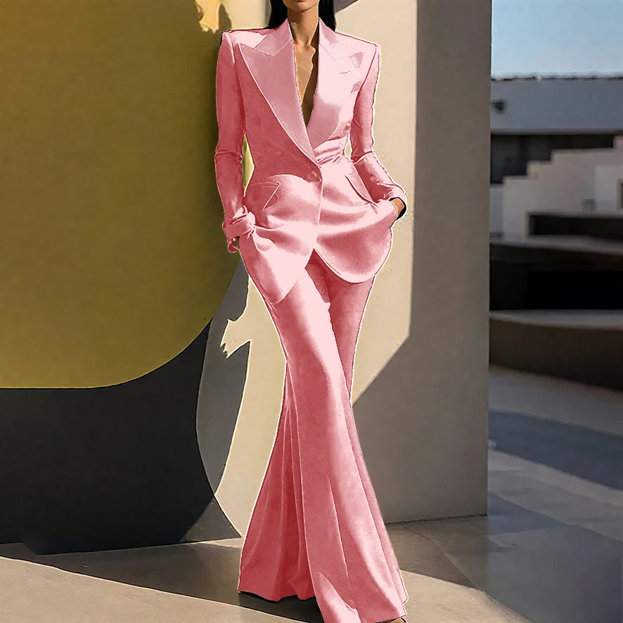 Wedding Guset Suits for Women Elegant Double-breasted Wide Peaked Lapel 2Pieces(Jacket+Pants) Bride Mother Groom Blazer Set