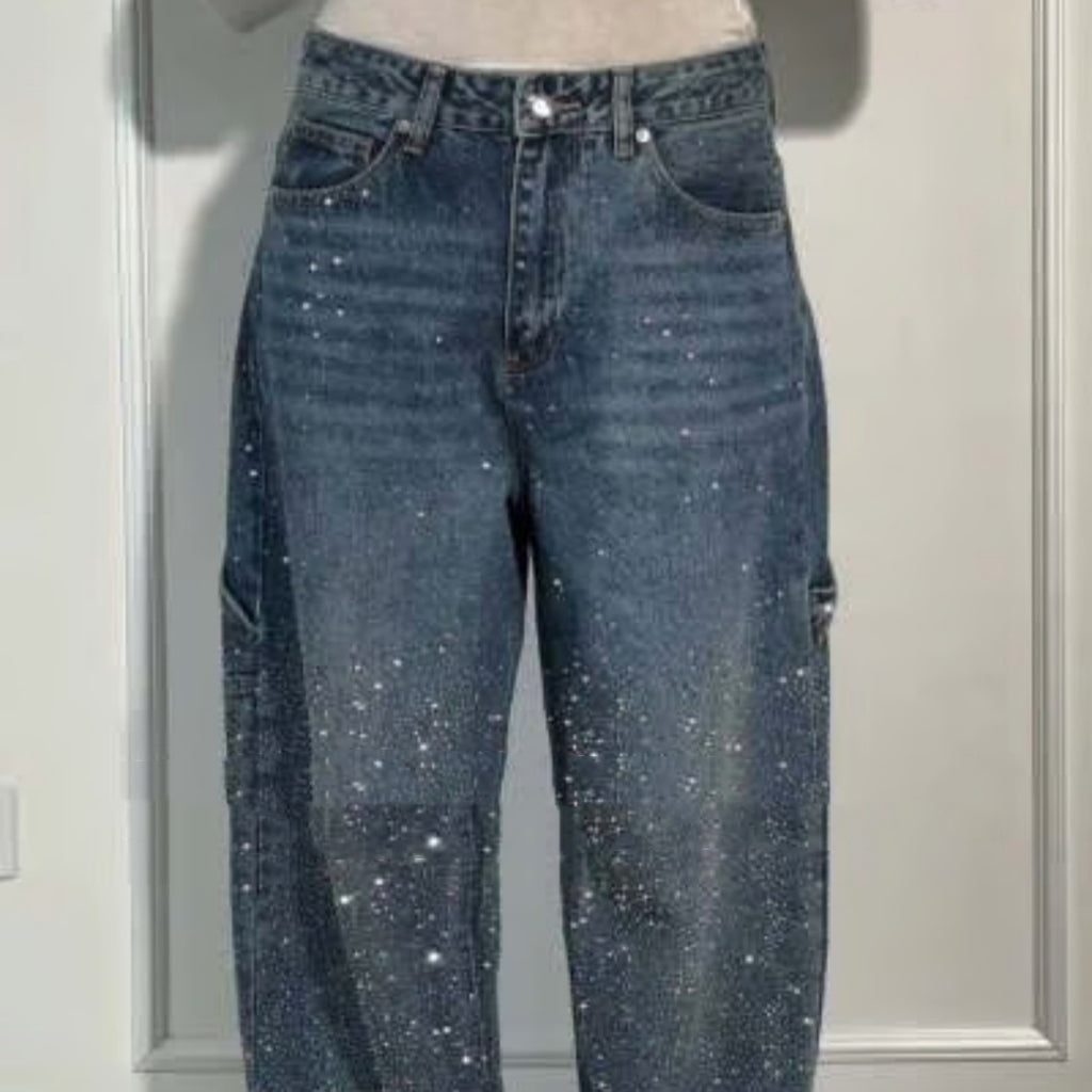 Shiny Straight-Leg Glitter Jeans with Pockets – Wide Leg Pants for