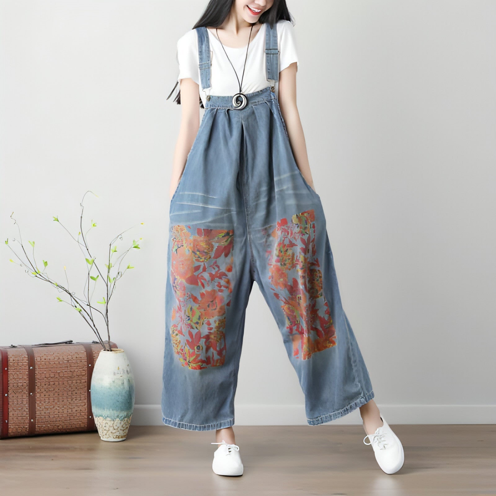UrbanEase™ Women's Plus Size Printed Suspender Pants