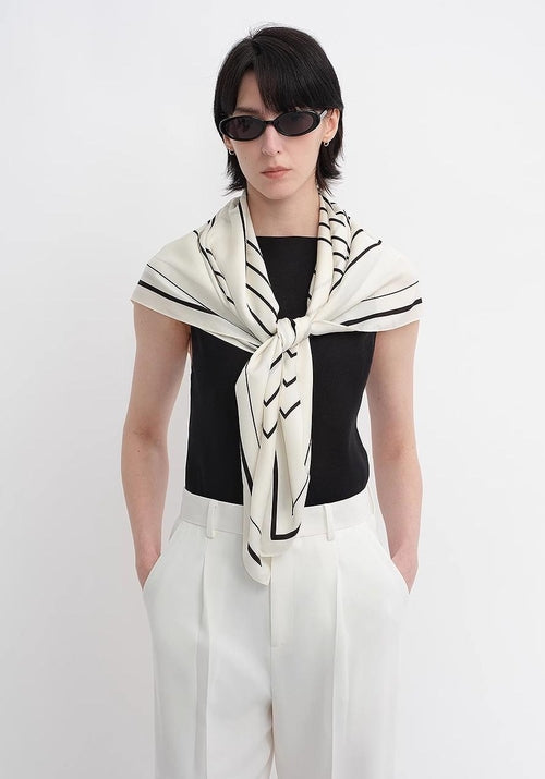 Fireladyfur Women's Stretch Silk Scarf with Original Geometric Print