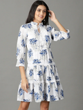 Women'S Tiered Dress Floral Dress (Size-M) (Color-WHITE)
