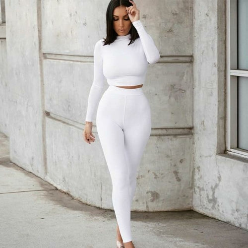 2 Piece Set Long Sleeve Solid Crop Top and Leggings – Monojaz